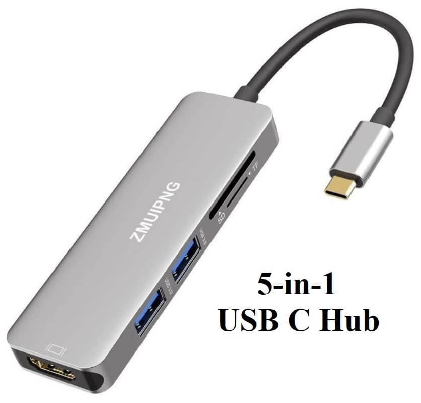 ZMUIPNG 5-in-1 USB C Hub Adapter, Type C Dongle with 4K HDMI, 2 USB 3.0 Ports, SD/TF Card Reader - Imported from UK