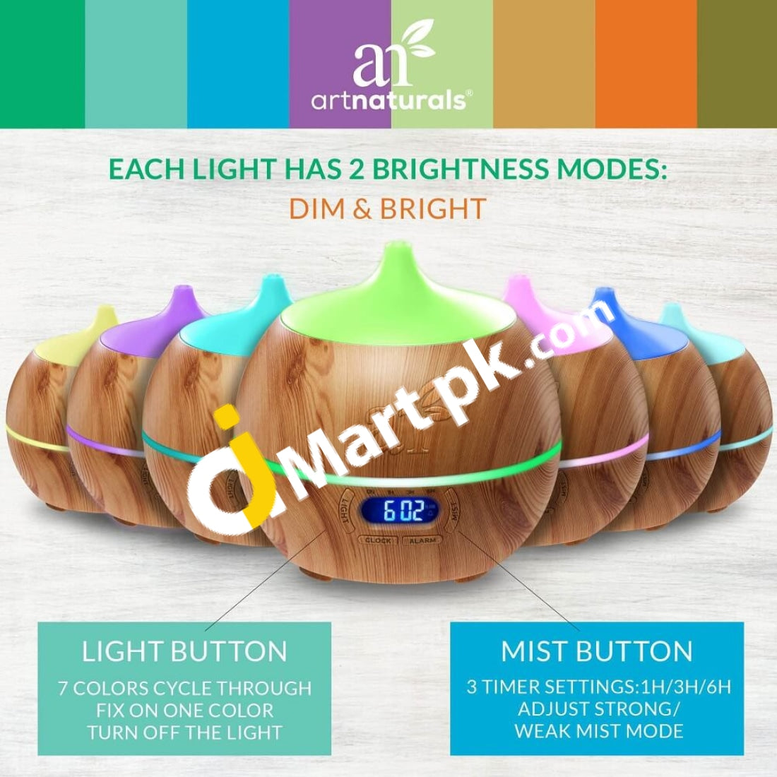 Artnaturals Essential Oil Aromatherapy Diffuser & Cool Mist Humidifier With Bluetooth Speaker Clock