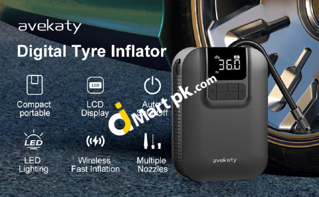 Avekaty Tyre Inflator Rechargeable 120Psi Car Pump Fast Inflation & Compact Accurate Pressure