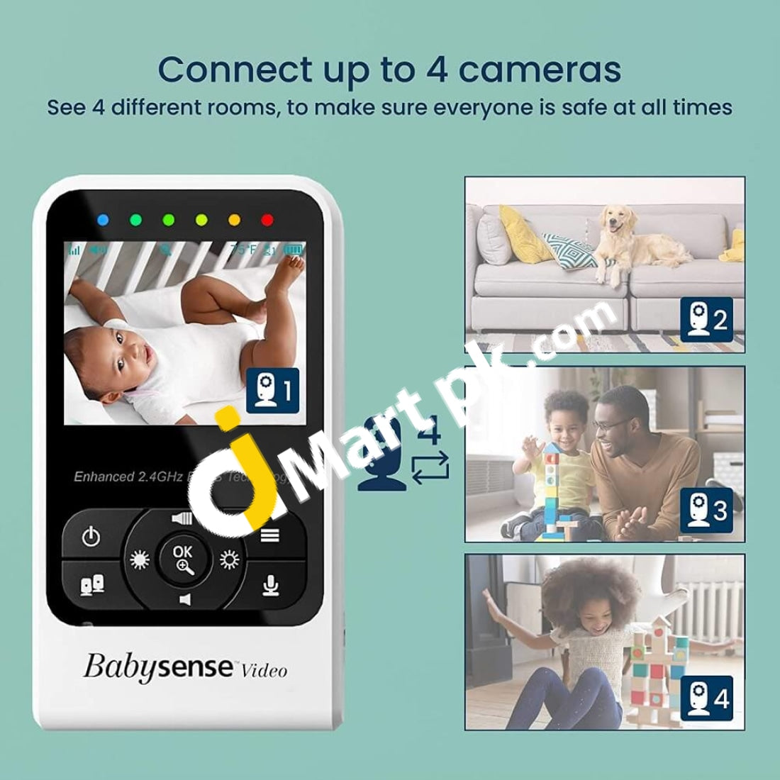 Babysense Video Baby Monitor With 2.4 Lcd Display & 2 Cameras Two-Way Communication Eco Mode Night