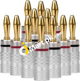 Banana Plugs 6 Pairs / 12 Pcs, Silver Series 24k Gold Plated Speaker Plugs / Wire Banana Connectors - Imported from UK