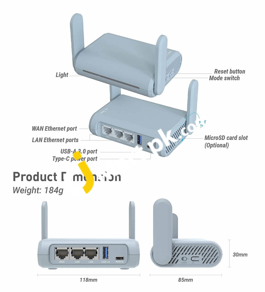 Slate Beryl Router Beryl (GL-MT1300) Gigabit Dual-band WiFi Pocket-Sized Travel Router wi ...