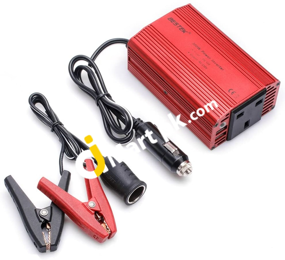 Bestek® 300W Car Power Inverter Dc 12V To Ac 240V With 12-Volt Clip-On Battery Charger And Dual Usb