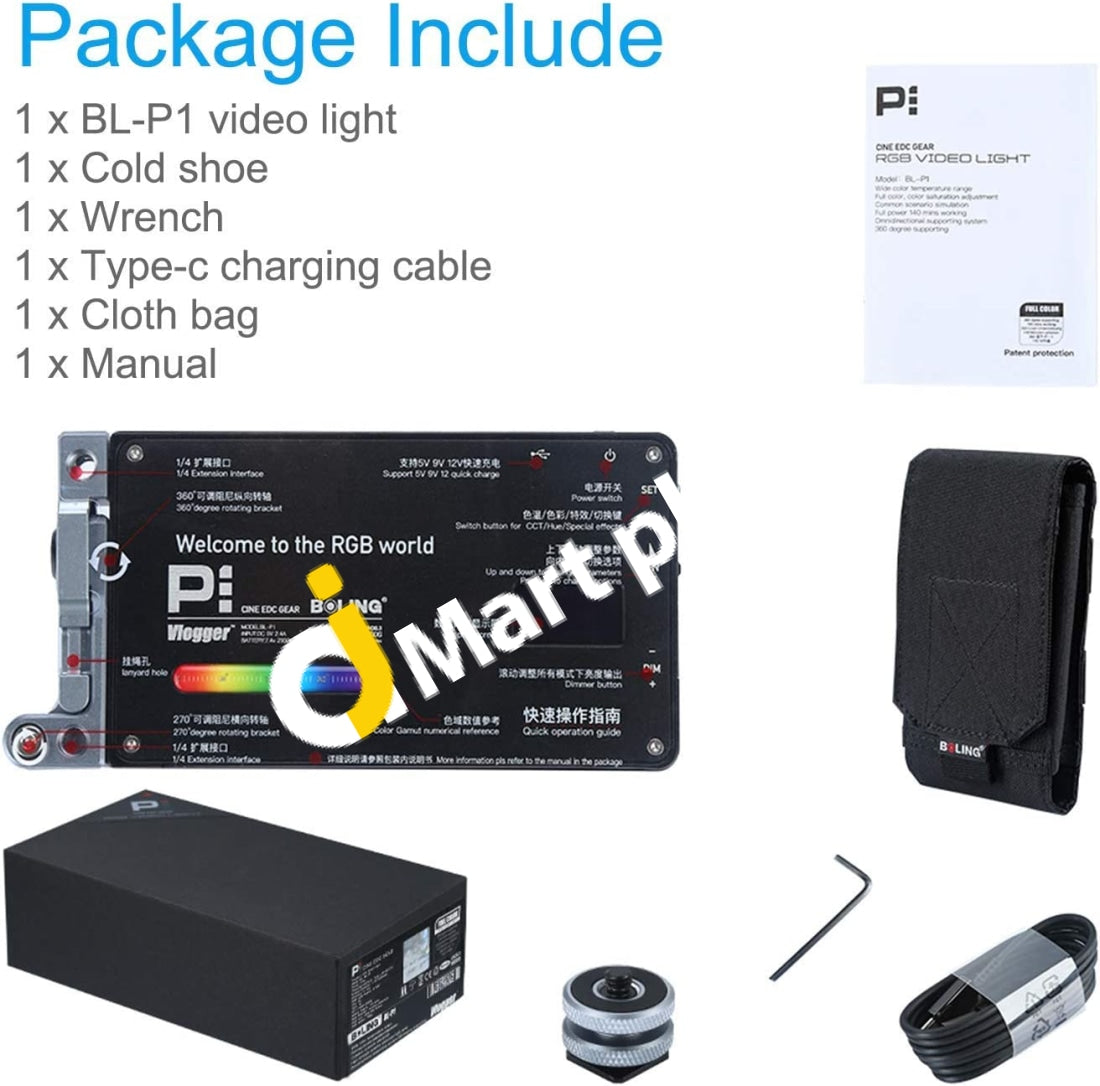 Boling Bl-P1 Rgb Led Full Color Camera/Camcorder Light Pocket Size Rechargeable Video With