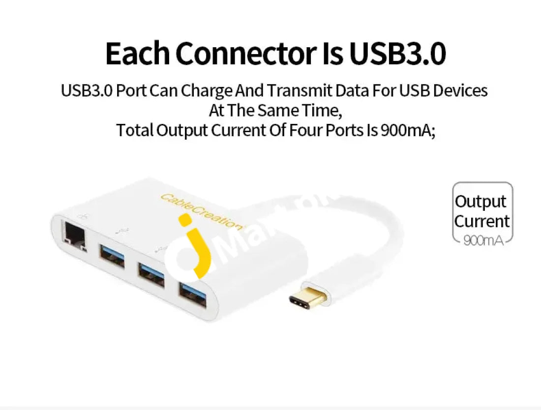 StarTech USB-C to Ethernet Adapter with 3-Port USB 3.0 Hub and