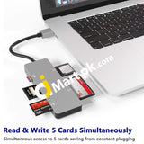 Usb 3.0 5-In-1 Card Reader Hub (5Gps) High Speed Tf/Sd/Ms/M2/Xd/Cf Slot Memory Combo Aluminum