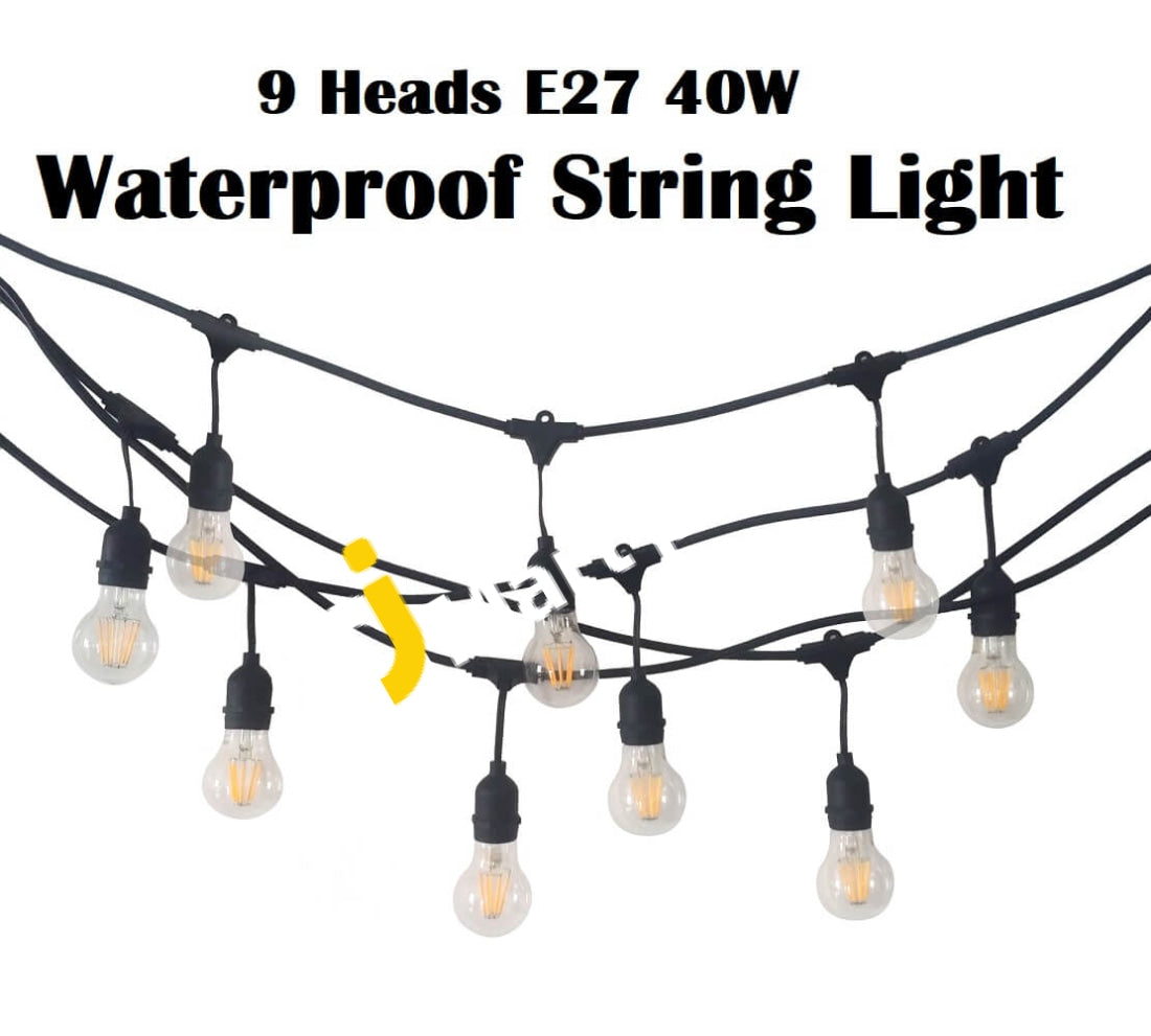 String Light Waterproof 9 Heads E27 40W Lamp For Garden Porches Pergola Outdoor Xmas Decor With Uk