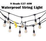 String Light Waterproof 9 Heads E27 40W Lamp For Garden Porches Pergola Outdoor Xmas Decor With Uk
