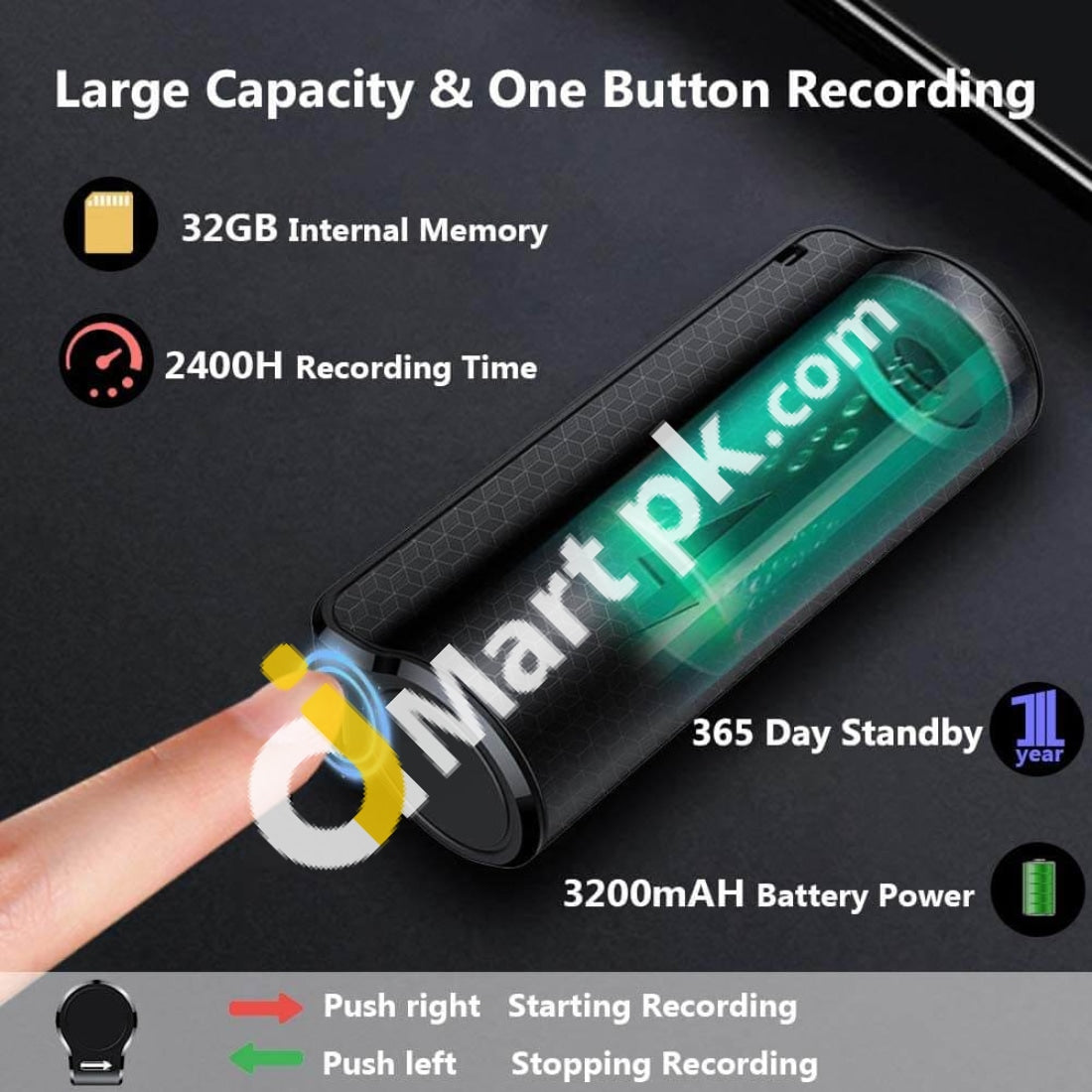 Digital Professional Voice Recorder 16Gb Super Long 192 Hours Recording 3200Mah Battery Capacity -