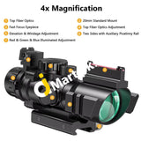 Dual Ill Tactical Compact Scope With Fiber Optic Sight 4X32 Red/Green/Blue Illuminated Red Dot With