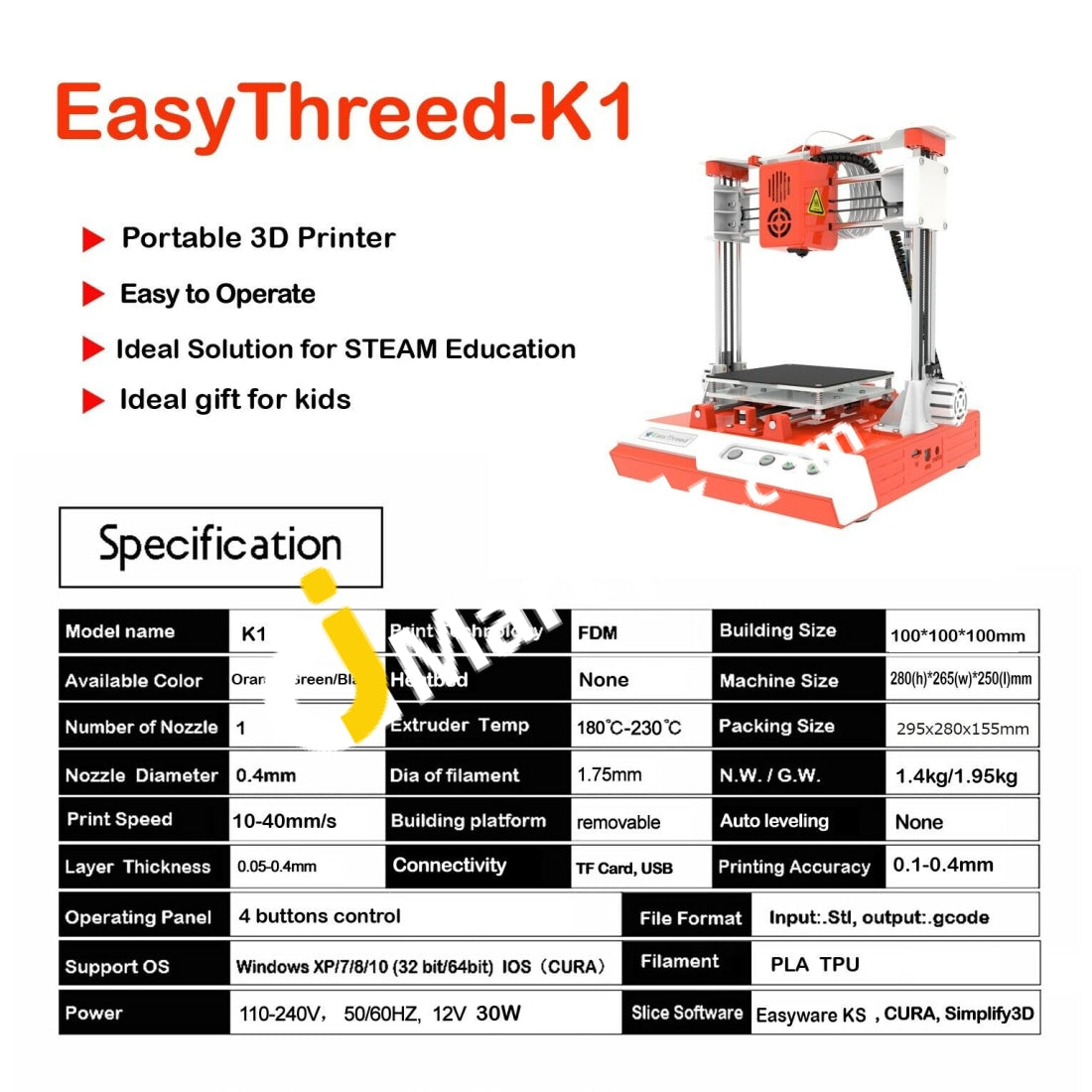 Easythreed K1 Desktop Mini 3D Printer (Unassembled) For Household Education - Imported From Uk
