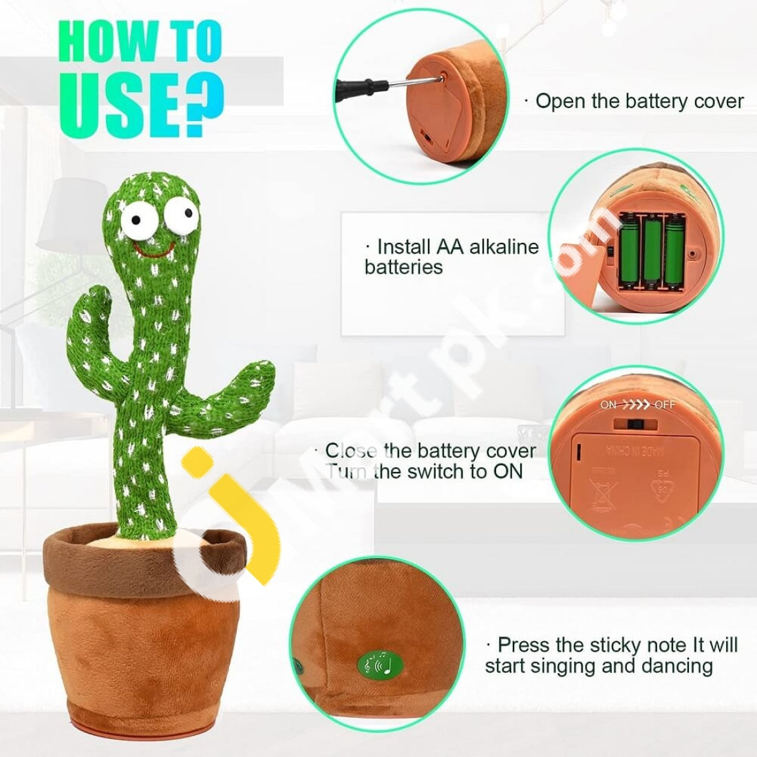 Electronic Dancing Cactus Plush Toy Battery Operated Which Light Up With Recording & Talking -