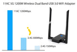 Esynic Ac1200 Wi-Fi Adaptor 11Ac 5G Dual Band Wireless Usb 3.0 Adapter With Double 6Dbi Antenna -