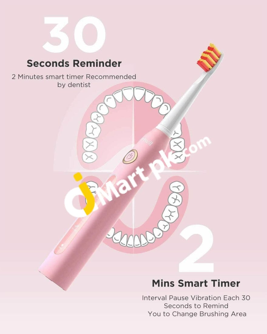 Fairywill D7 Ultrasonic Toothbrush With 8 Brush Heads 5 Modes 2-Min Smart Timer Rechargeable