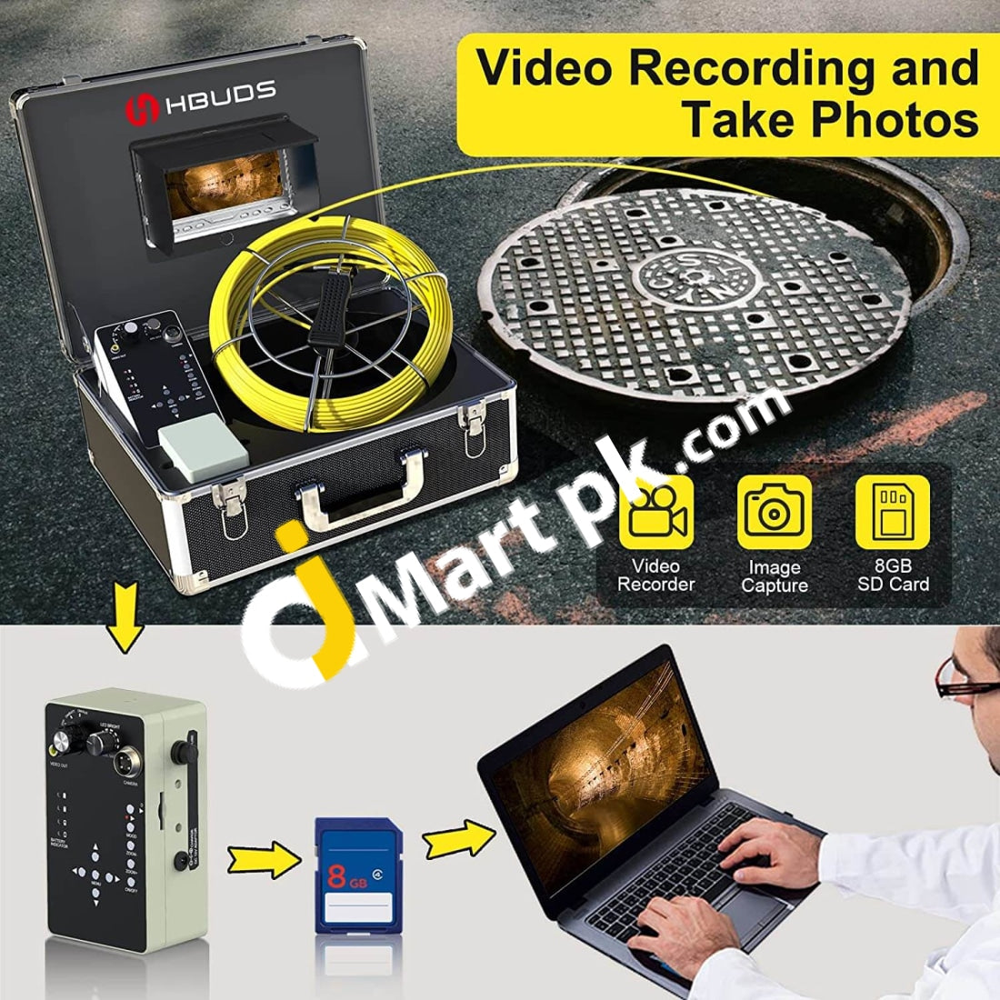 Hbuds 30M/100Ft Pipeline Industrial Endoscope Camera Waterproof Ip68 Sewer Video With 7 Tft Lcd