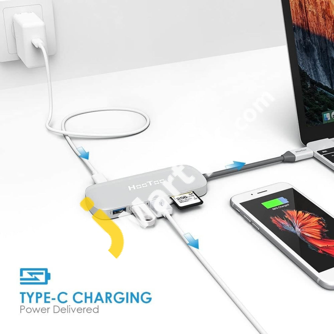 HooToo Shuttle USB C Hub with Type C Power Delivery, Card Reader, 3 US ...