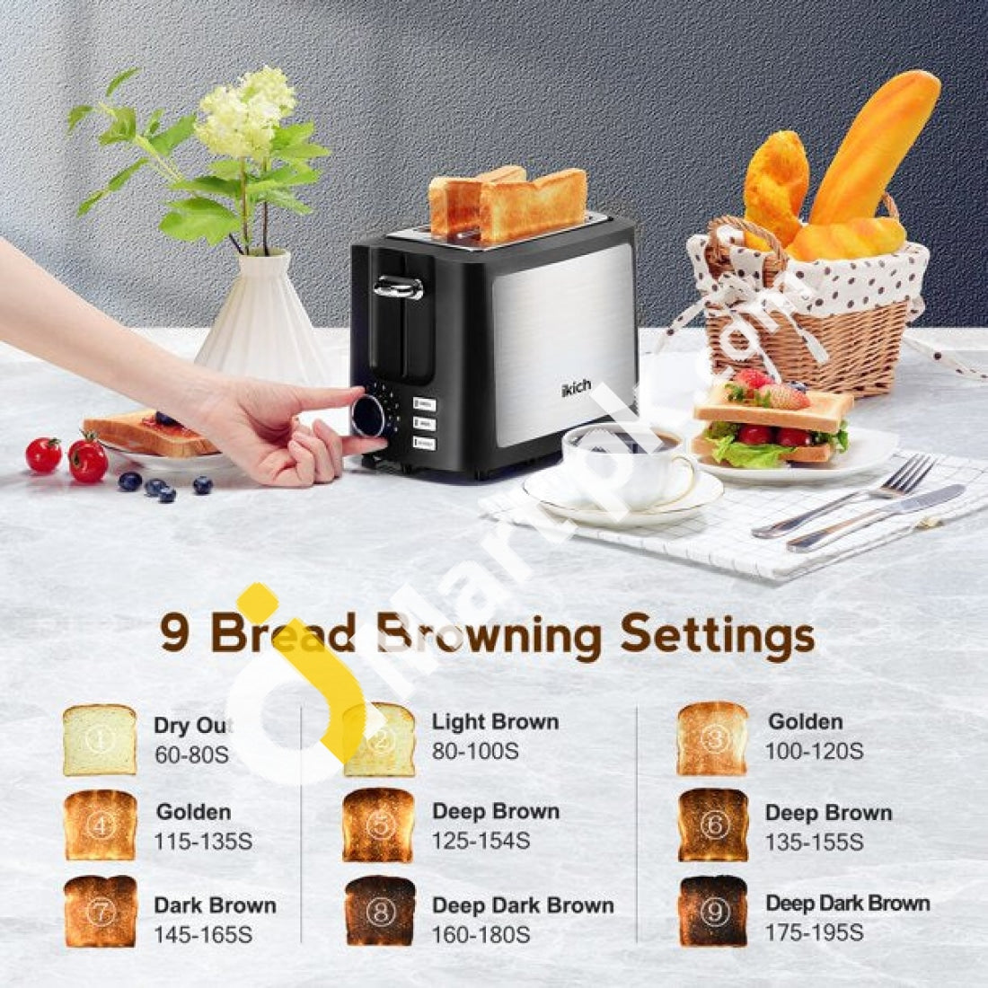 IKICH Toaster, 2 Slice Extra Wide Slot Toaster with 9 Bread Shade Settings  Reheat, Bagel, Cancel, Defrost Function Removable Crumb Tray Stainless  Steel Bread Toaster 