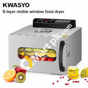 KWASYO 6 Tray Stainless Steel Food Dehydrator 400W, 6 Tray Fruit Dryer Machine with Digital Touch Timer 0-24 Hours, BPA-Free, 30~90℃ Temperature Setting for Vegetables, Meats, Dried Fruit Slices, Kale Chips, Chili & More - Imported from UK