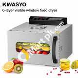 Kwasyo 6 Tray Stainless Steel Food Dehydrator 400W Fruit Dryer Machine With Digital Touch Timer 0-24