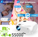 Wireless Wi-Fi Mini Video Projector 2000 Lumens 1080P Hd Supported For Home Movie Theater Compatible