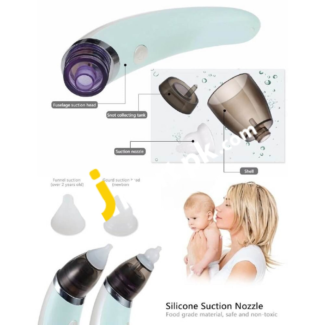 Littlebees Baby Nasal Aspirator & Ear Cleaner Usb Charging With 5 Suction Levels 2 Sizes Nose Tips