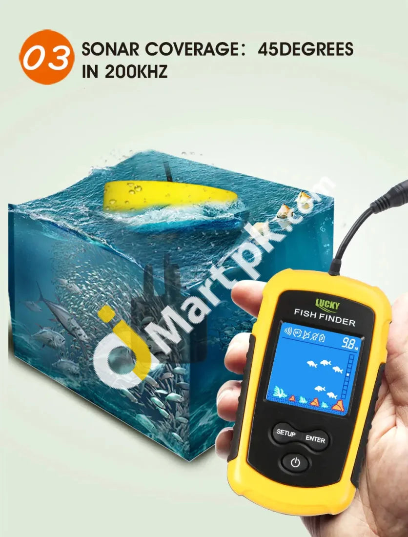 Fish Finder Alarm 100M Portable Sonar Fish Finders 45 degrees