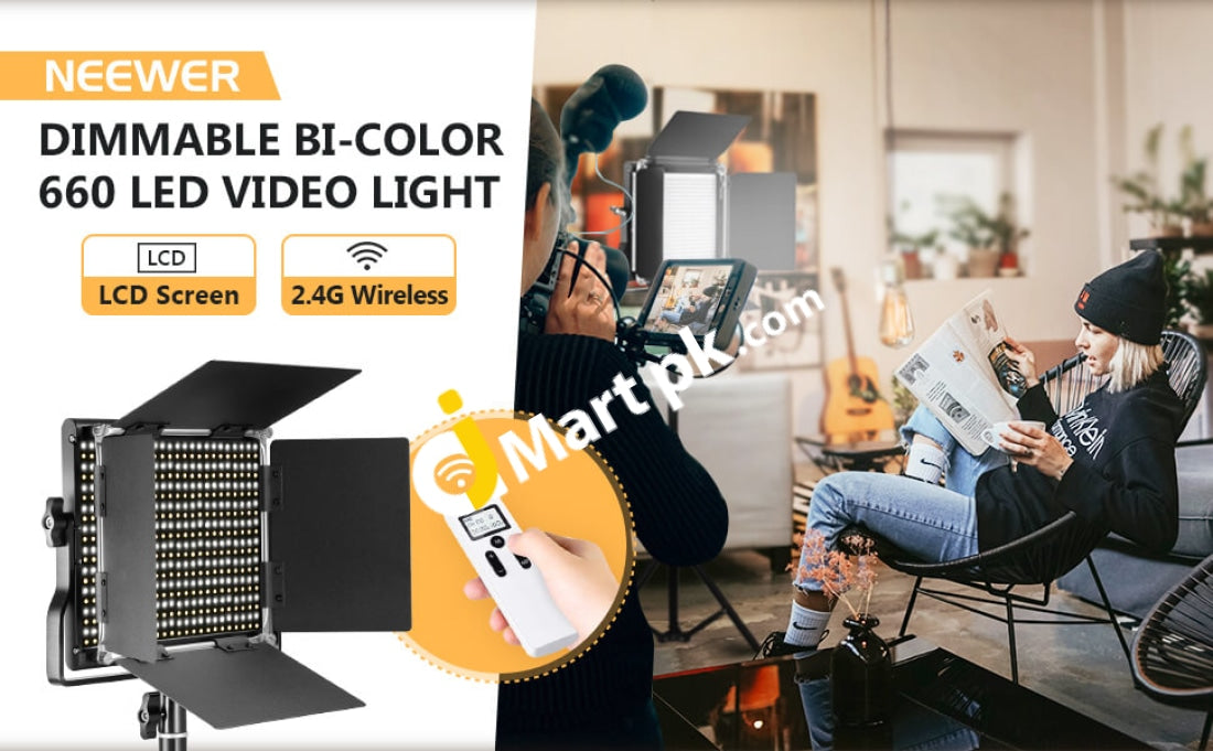 Neewer® Advanced 2.4G 660 Led Video Light Dimmable Bi-Color Panel With Lcd Screen+2.4G Wireless