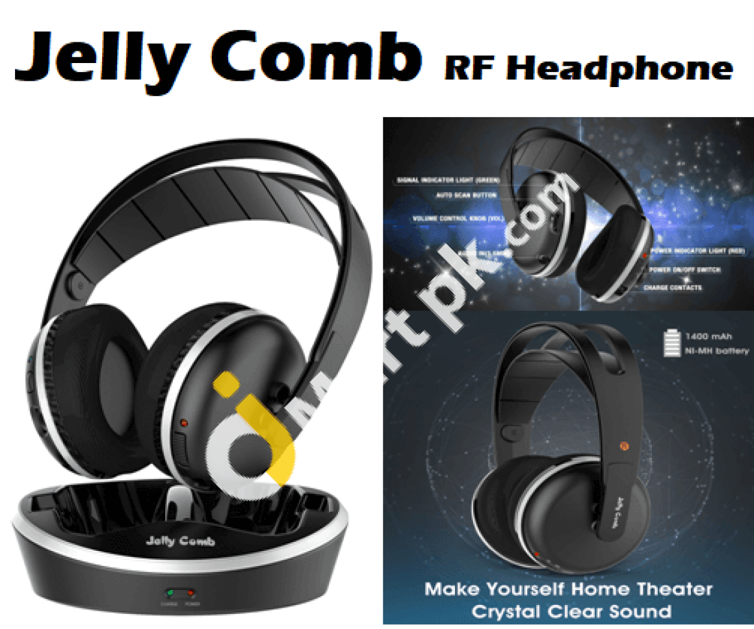 Over-Ear Headphones Jelly Comb Wireless Stereo Rf Headphone With Charging Dock & Volume Control -