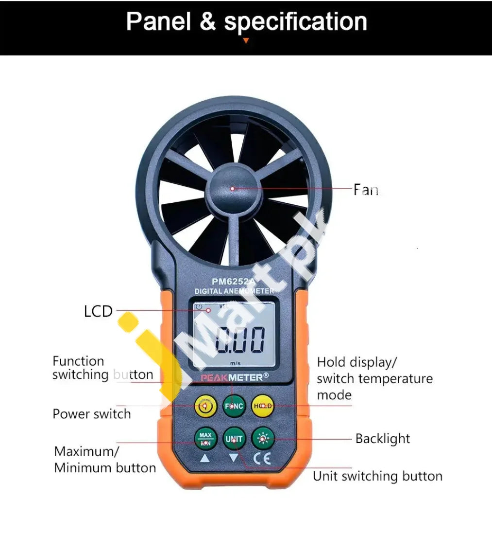 Peakmeter Handheld Digital Anemometer Wind Speed Meter Cfm Gauges Air Thermometer With Lcd Backlight