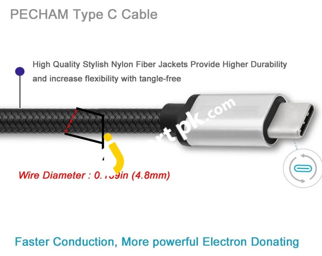 Pecham Nylon Braided Type C Cable Usb-C To Usb Interface High Speed 3.1 2M(6.6Ft) - Imported From Uk