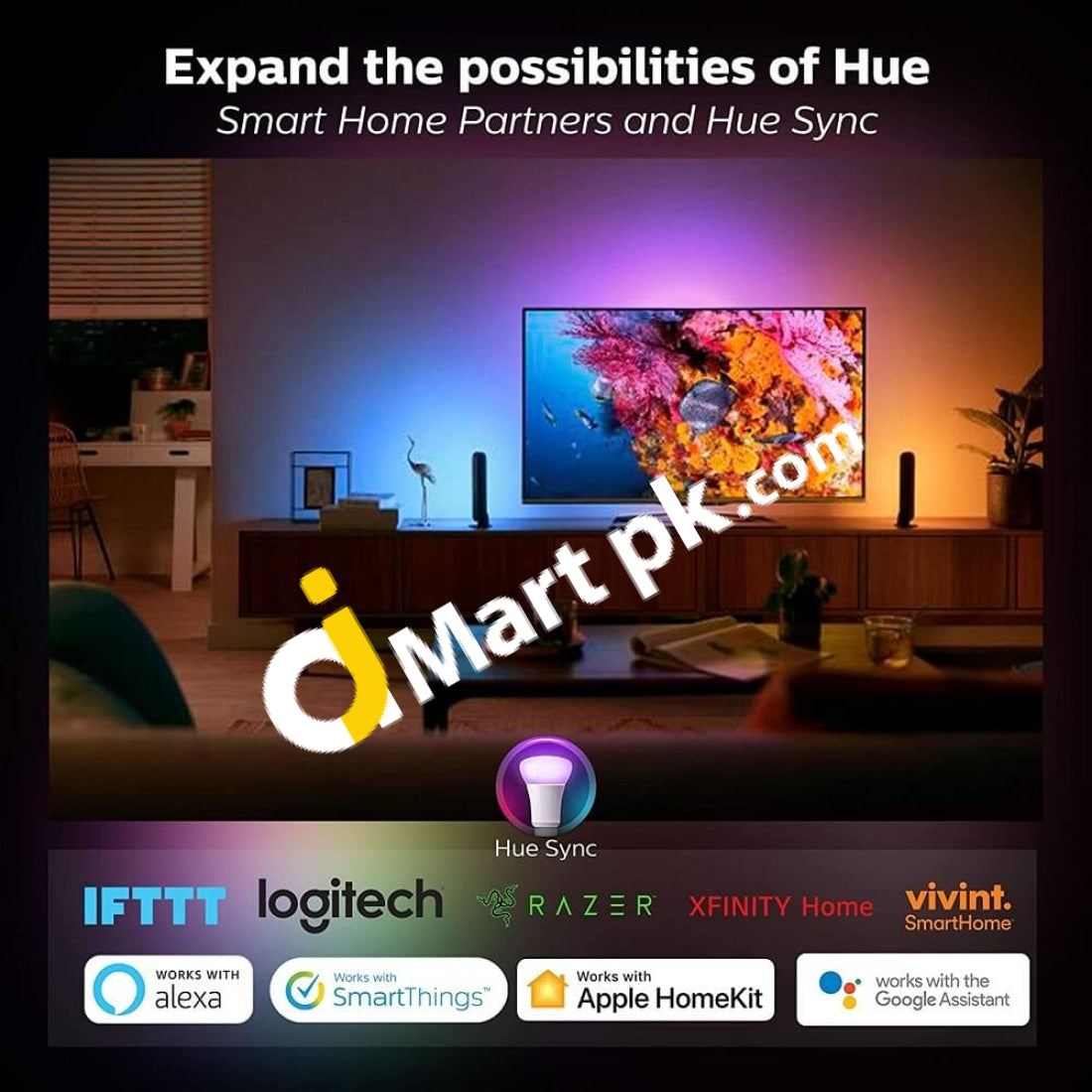 Philips Hue Led Smart Bulb With Hub 2X A19 10W 800 Lumens White & Color Ambiance Bulbs Works Alexa