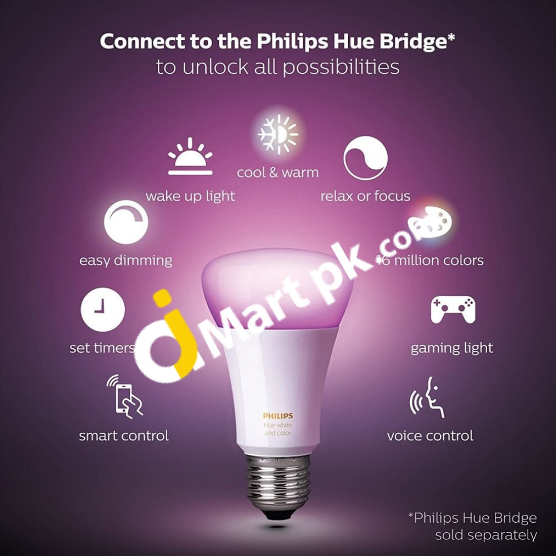Philips Hue Led Smart Bulb With Hub 2X A19 10W 800 Lumens White & Color Ambiance Bulbs Works Alexa