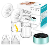 PiAEK Dual Electric Breast Pump, 3 Modes, 10 Suction Levels Rechargeable Double Breastfeeding Pump, BPA-Free, LED Touchscreen with Free 2 Breast Pads & Baby Medicine Cup - Imported from UK
