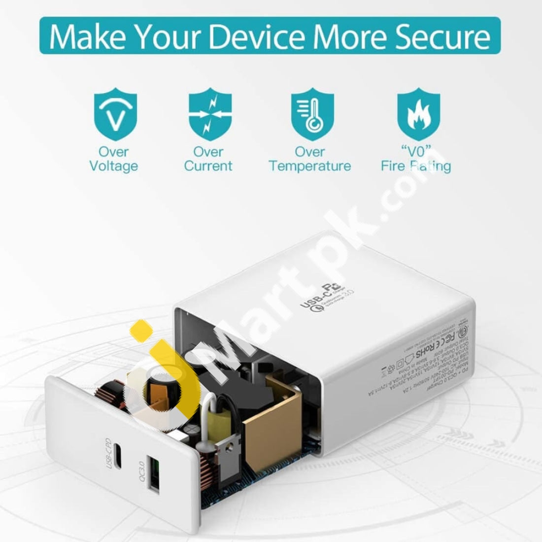 Quntis Usb C Pd Charger With Type To Cable 60W Power Delivery 3.0 + 18W Quick Charge A Port -
