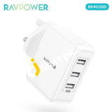 Ravpower 30W 3 Port Usb Wall Charger With Fast Charging Technology Uk Plug - Imported From