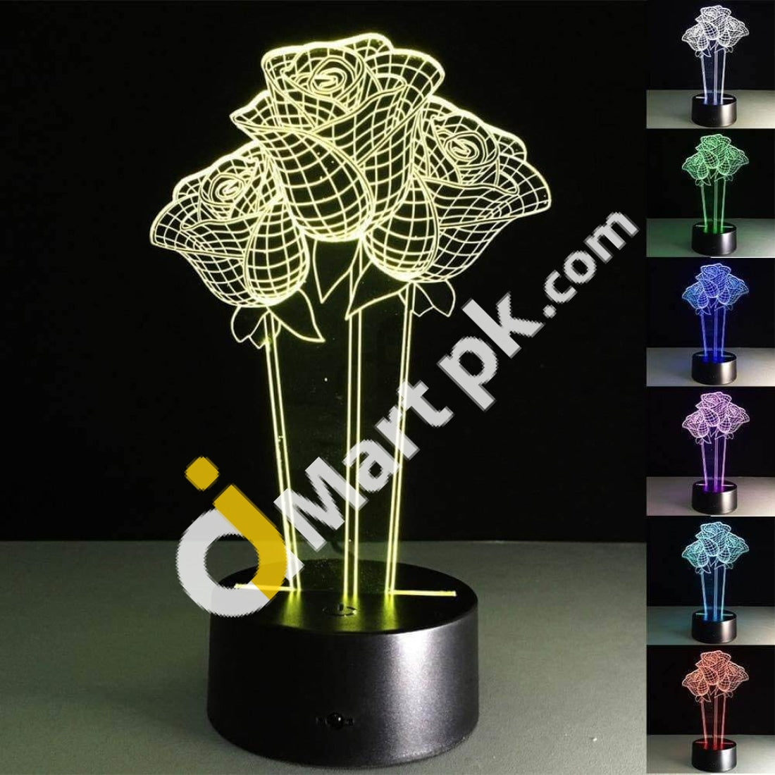 Rose Flower 3D Optical Illusion Lamp 7 Color Changing Night Light - Imported From Uk