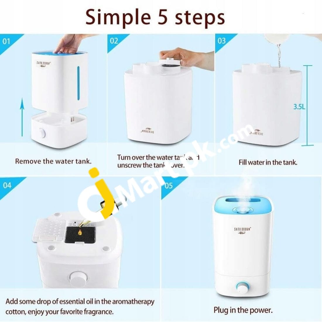 Satu Brown Ultrasonic Cool Mist Aroma Humidifier 3.5L Whisper-Quiet Aromatherapy Essential Oil