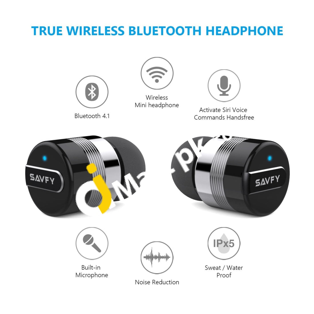 Savfy True Wireless Bluetooth 4.1 Earbuds With Portable Charger (Grey) - Imported From Uk