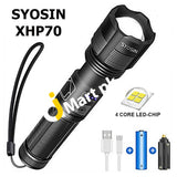 SYOSIN LED Rechargeable Tactical Flashlight with USB, Super Bright 10000lm, IPX4 Water Resistant, 5 Lighting Modes Zoomable Torch Light, Included 18650 Battery - Imported from UK