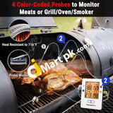 Thermopro Bluetooth Meat Thermometer With 4-Probes Smart Rechargeable Wireless 500Ft For Grilling