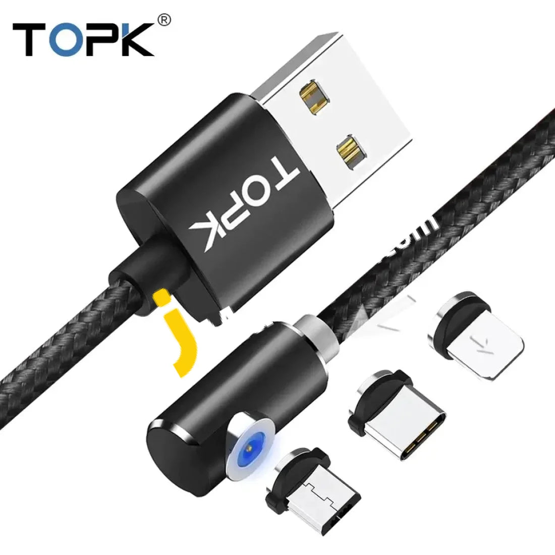 Topk 2M Usb Magnetic Cable Nylon Braided Compatible With Type C Micro & Lighting Port - Imported