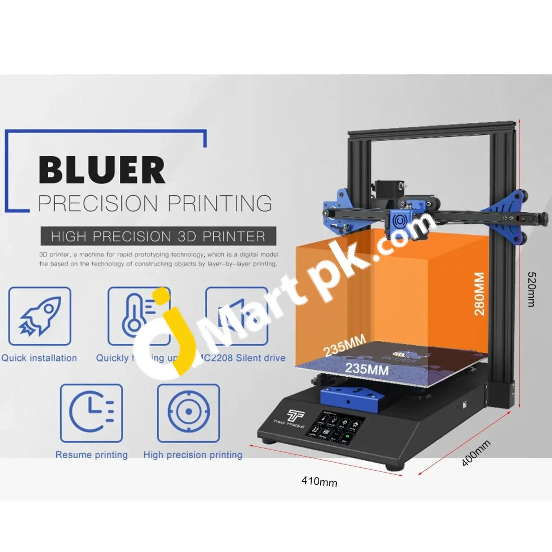 Two Trees Bluer 3D Printer Diy Kit With 3.5 Touchscreen 235X235X280Mm Print Size Support Auto