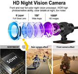 Vsysto 2 Screen Hd 1080P Motorcycle Dash Cam Full Body Waterproof Front & Rear Camera Wdr Sony Mx307