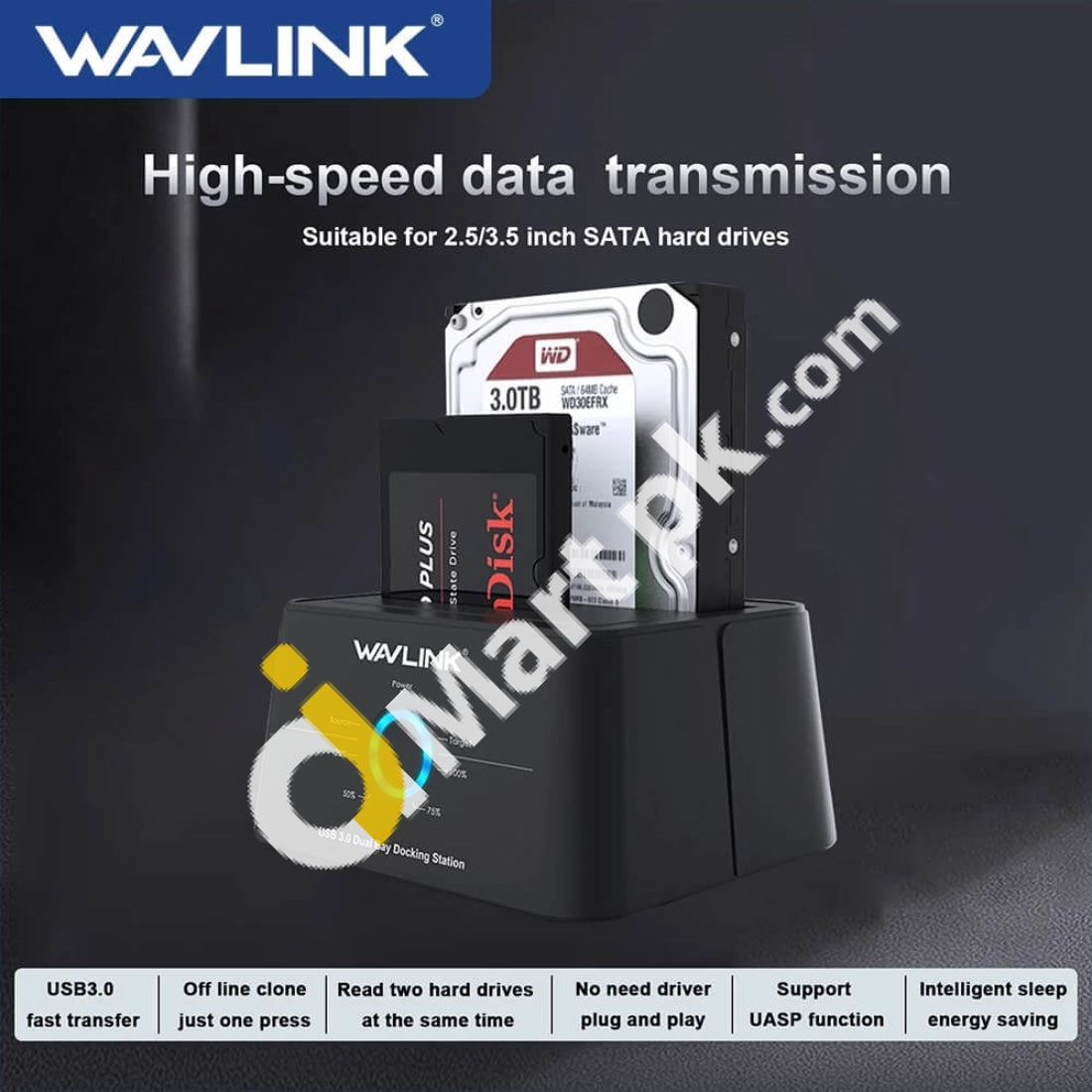 WAVLINK USB 3.0 to SATA Dual Bay External Hard Drive Docking