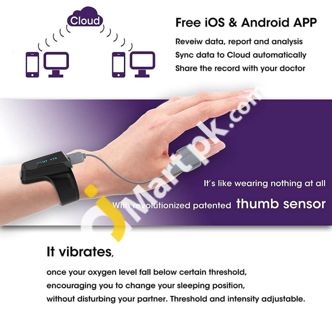 Viatom Checkme O2 Smart Wrist Pulse Oximeter With Ring Sensor - Imported From Uk
