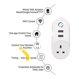 Wifi Smart Power Uk Plug Outlet Socket With 2X Usb Port Tuya App Control Timer Function Work Alexa