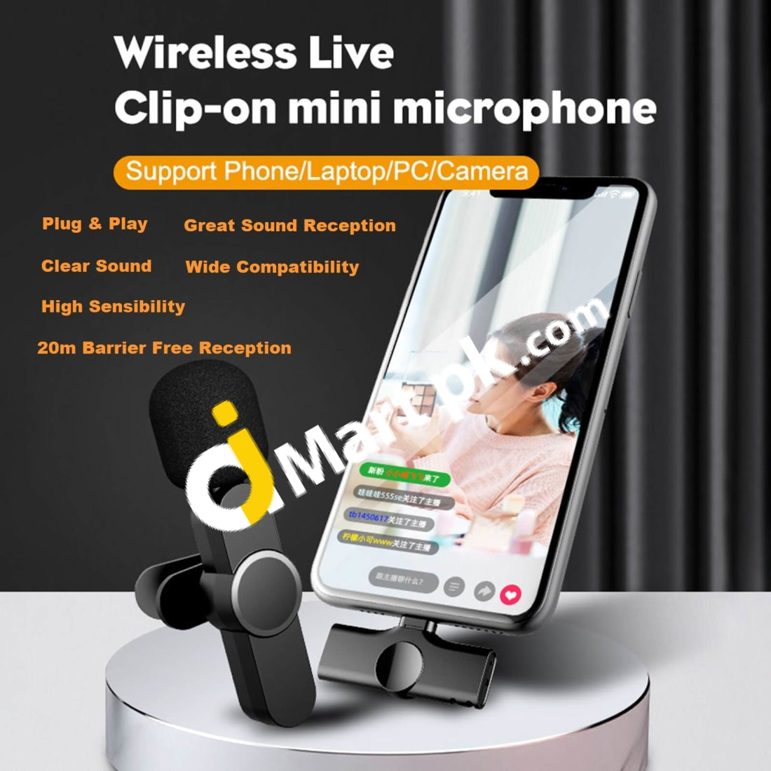 Wireless Lavalier Microphone for iPhone/iPad rs Facebook TikTok Live  Stream Video Recording, Vloggers Interview, Noise Reduction Auto-syncs