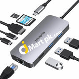 ZMUIPNG 9-in-1 USB-C Multiport Adapter Hub, with HDMI RJ45 USB2.0 PD USB-C Data 2x USB3.0 SD & TF Slot - Imported from UK