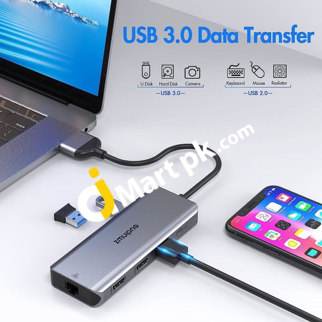 ZMUIPNG 9-in-2 USB C Hub for MacBook Pro / Air, USB C Docking Station ...